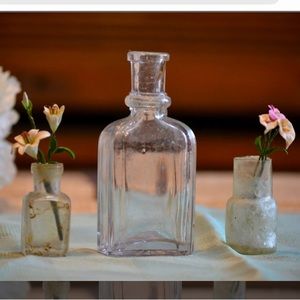 Found vintage glass iridescent clear bottles bundle faux miniature lilies Hawaii